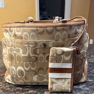 Coach Tan and Cream Tote Bag with Matching Pouch